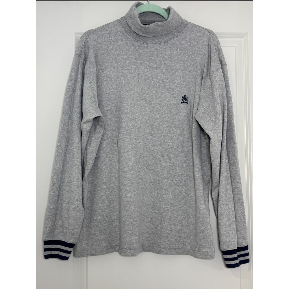 Tommy Hilfiger Shirt Mens Large Heather Gray Embroidered Logo‎ Cotton Turtleneck
